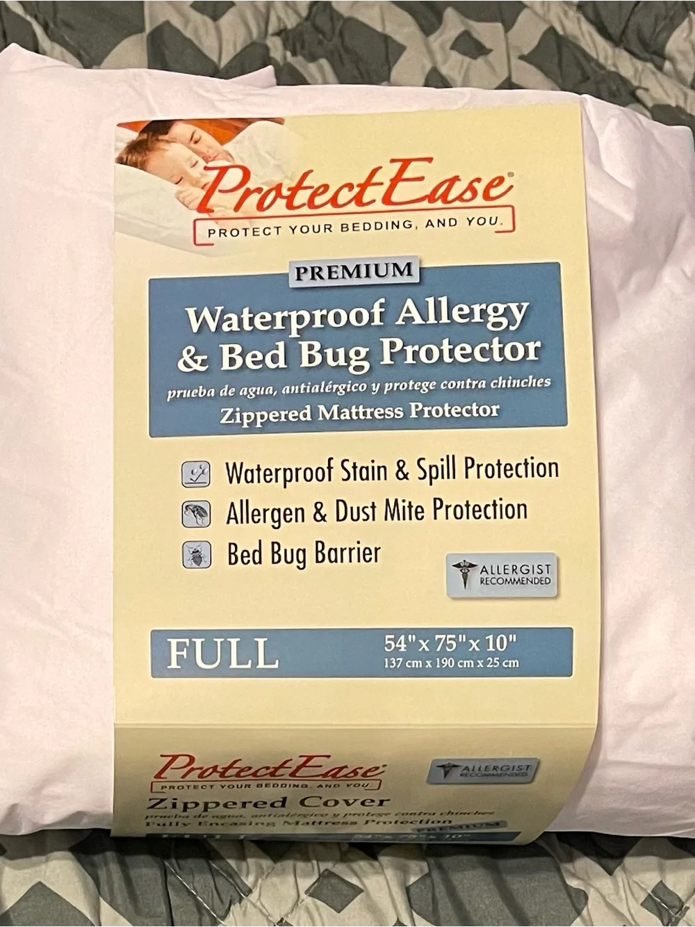 Premium Waterproof Allergy & Bed Bug Zippered Mattress Protector - White (Full)